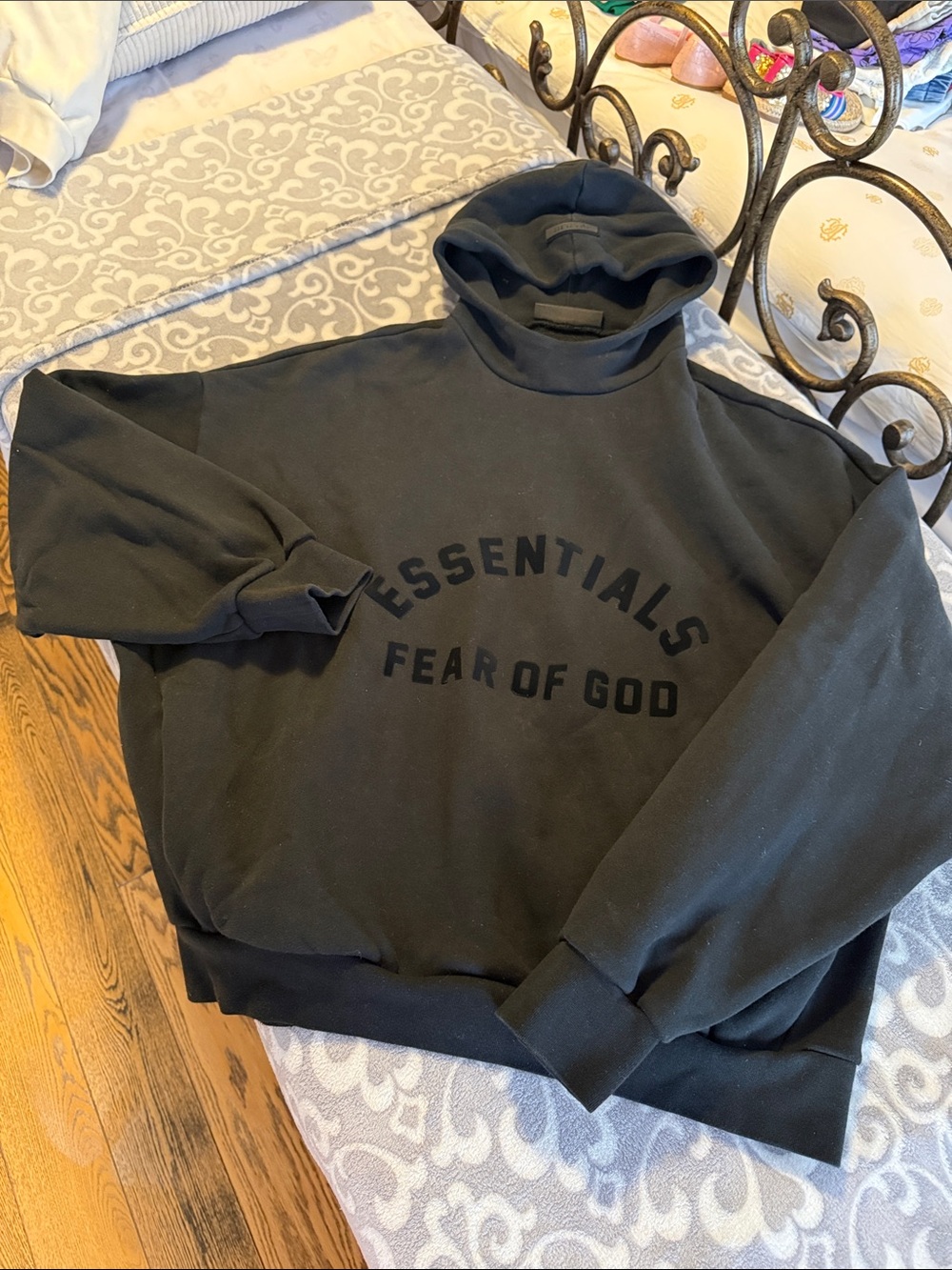 Essentials Fear of God Black Pullover Hoodie with Tonal Logo